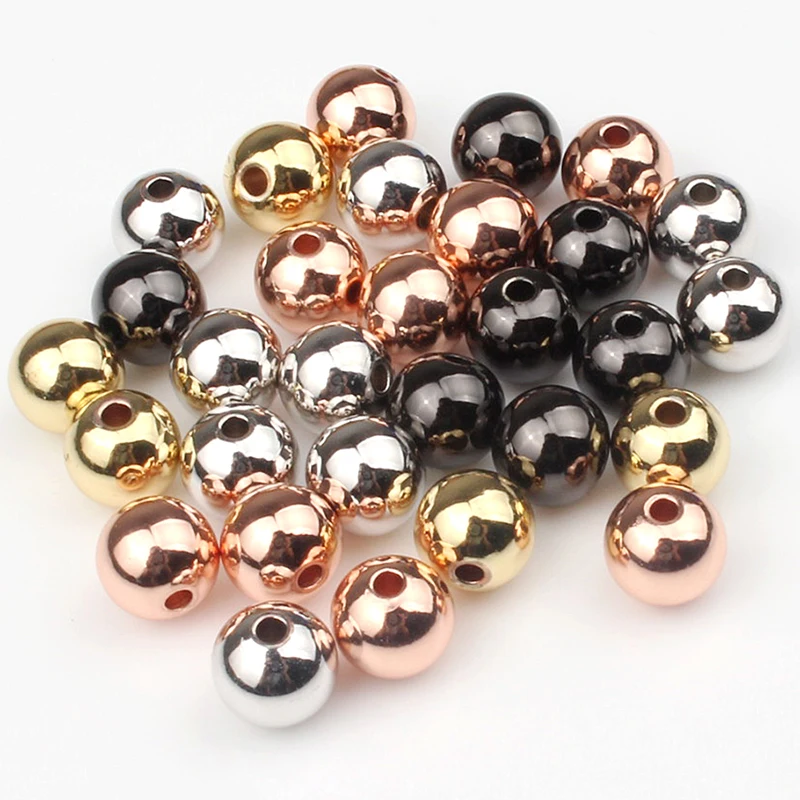 

10-50pcs Round Copper Beads Rose Sliver Black Plated Space Loose metal ball beads Fit Women Bracelet Beads DIY Jewelry Making