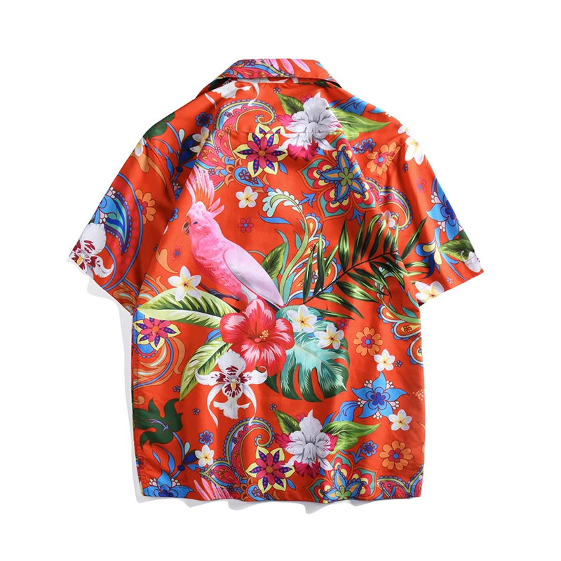 Dersimio Mens Beach Hawaiian Shirt Colorful Tropical Summer Short Sleeve Shirt Men Clothing Casual Loose Camisa Masculina Plus Size Blue-L