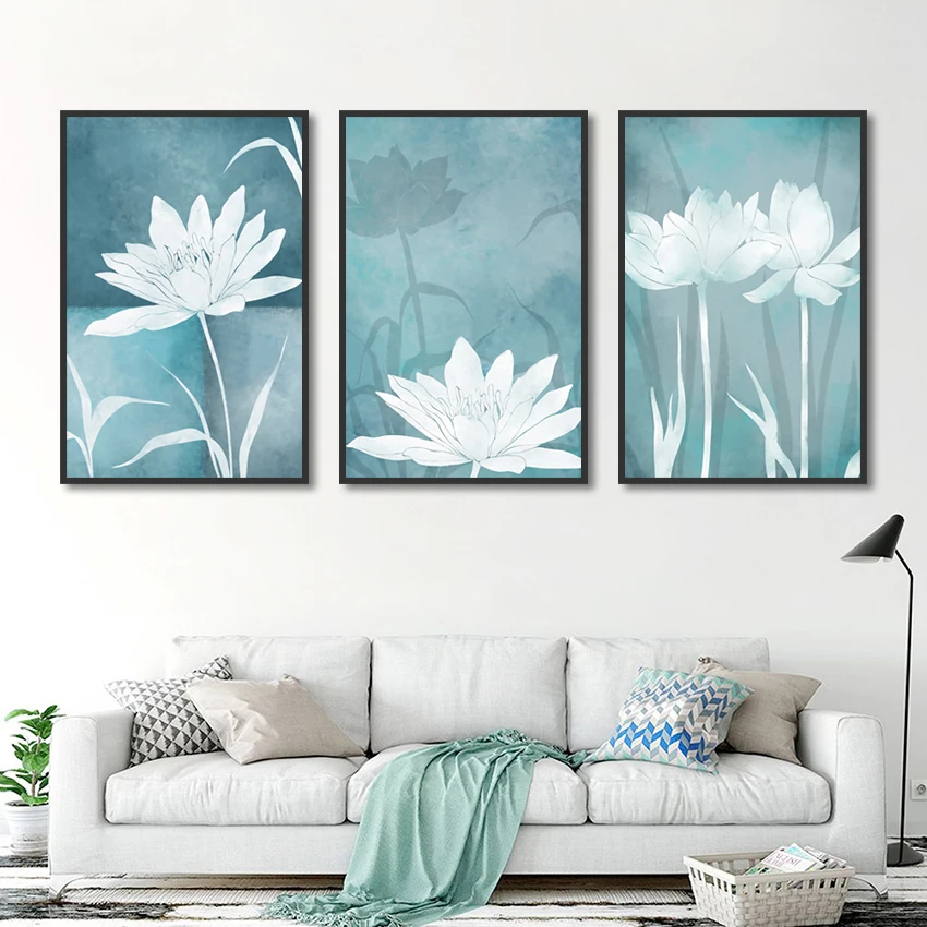 Watercolor Abstract White Lotus Nordic Poster Wall Art Canvas Painting Posters And Prints Pictures For Living Room Decor | Дом и сад