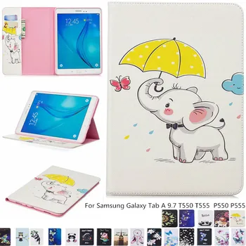 

Child Painted Wallet Flip Case For Samsung Galaxy Tab A 9.7 T550 T555 P550 Panda Butterfly Pattern Shell Protector Cover + pen