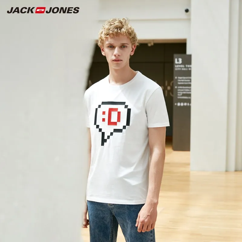 JackJones Мужская футболка из хлопка с принтом, футболка с короткими рукавами, мужская одежда 219101555