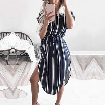 

Women Mom Maternity Pregnancy Dress striped Dresses Maternity Clothes Belt