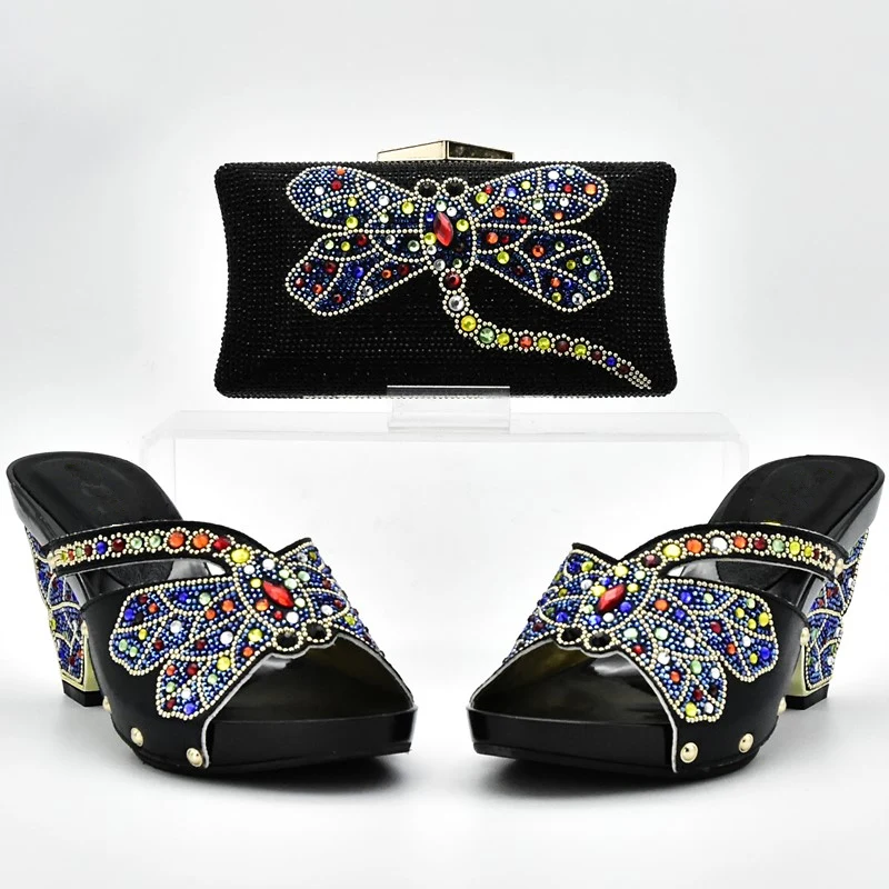 Bolsa De púrpura En Color Y Nueva Para Italiano Negro Bolsos Llegada Cristal Las Negro La Zapato Parte verde amarillo plata Africano Fiesta Mujeres ZFS78xS