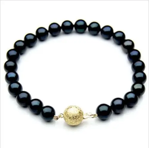 

FREE SHIPPING HOT sell new Style >>>> stunning round 9-10mm tahitian black pearl bracelet 7.5-8inch