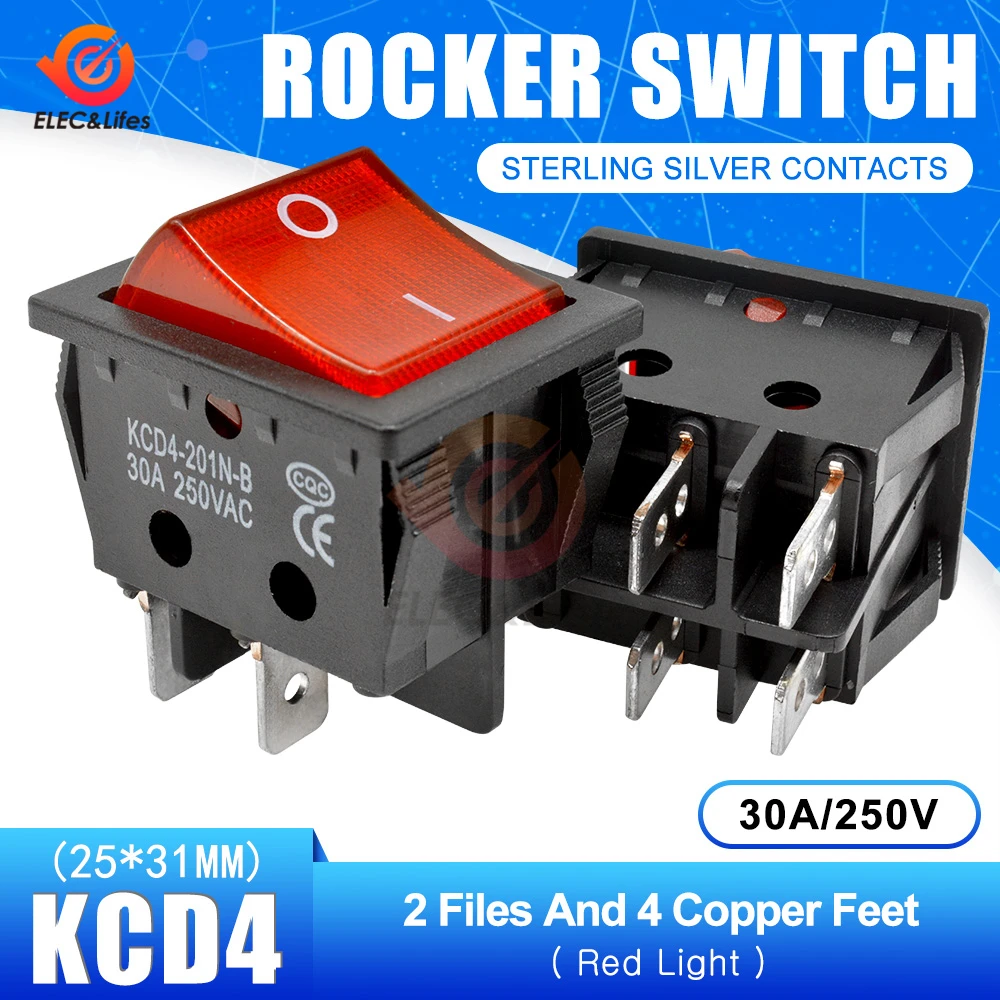 30A 250V 4 6 Pin ON-OFF кулисный переключатель для лодки контакты из стерлингового серебра KCD4 выключатель питания со светодиодным индикатором светильник 30A/250V 25*31MM