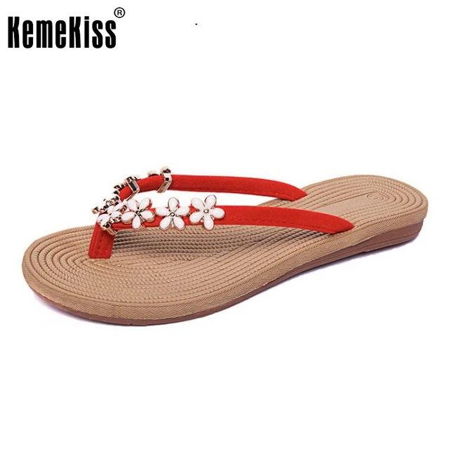 KemeKiss4 Colors Women Vacation Flats Sandals Flower Flip Flops Slippers Women Summer Beach Shoes Women Sandals Size 35-41