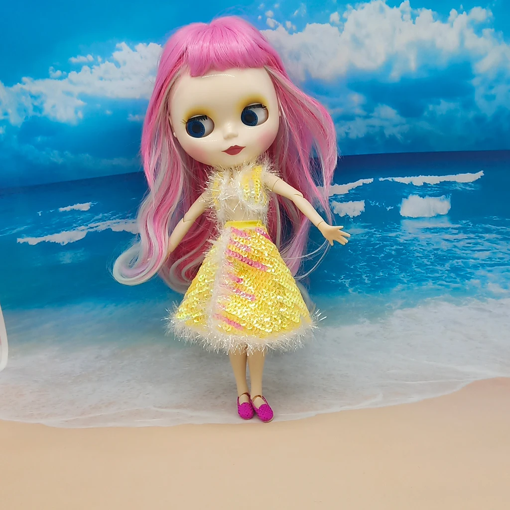 

Sweet 12'' Doll Girl Princess Dress Top Jumpsuit Hat Summer Outfit for Neo Blythe Azone Licca Doll Costume ACCS (Yellow)