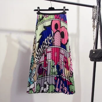 

2019 Fashion New Cartoon Animal Print Pleated Skirt Personality High Waist Stretch Skirt Beauty Lady Outside Skirt