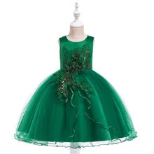 Promtion/зеленое платье для первого причастия для маленьких девочек, вечернее платье с аппликацией в виде цветка для девочек, платья, фатиновая детская одежда для девочек, платья