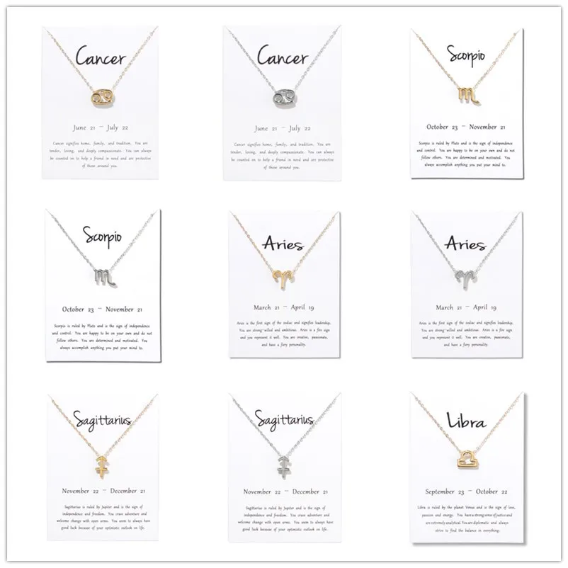 

Birthday Gifts 12 Constellation Zodiac Pendant Necklace With White Card