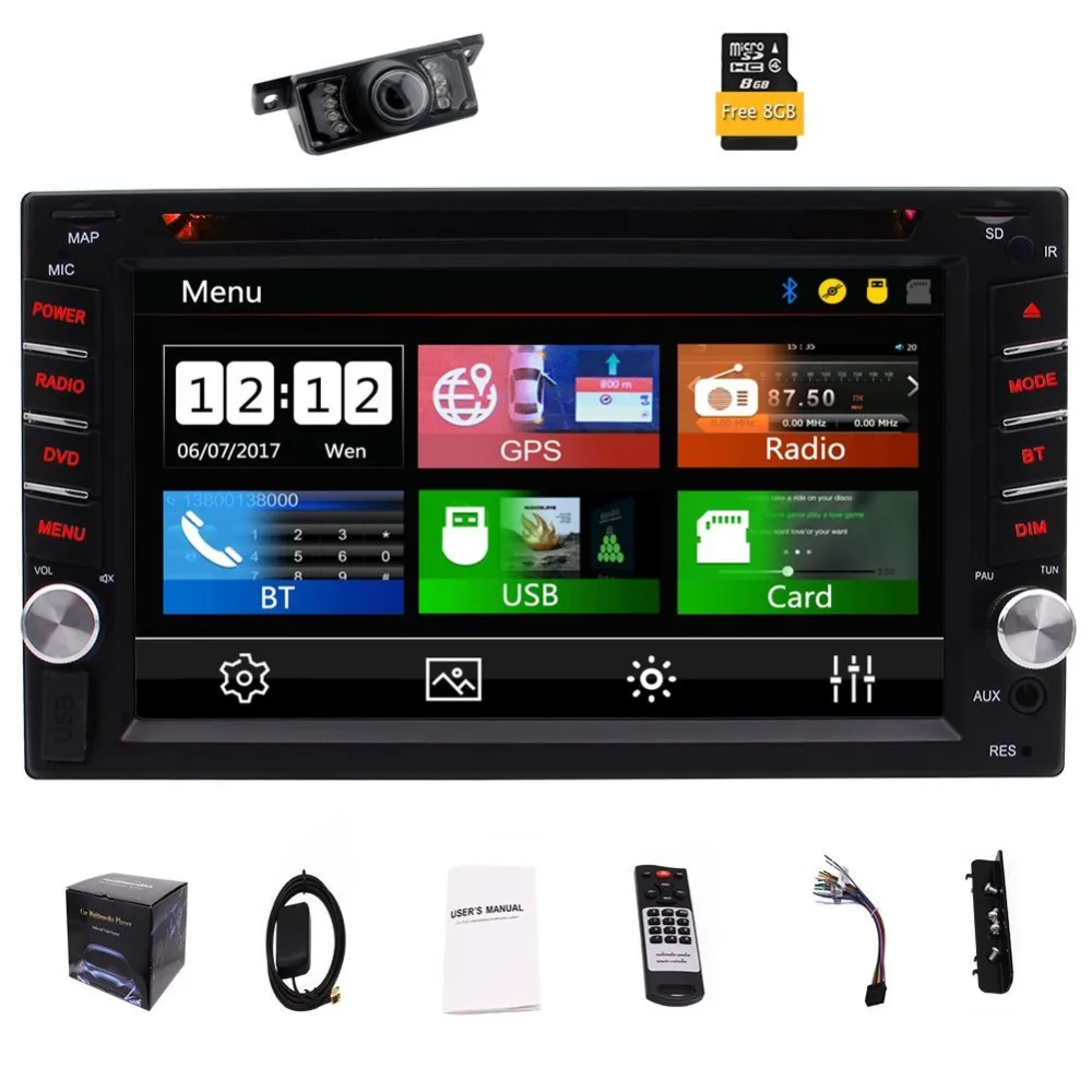 

Universal Double 2Din 1080P Stereo Support GPS Navigation DVD Player with FM/AM/RDS BT TF USB AUX +8GB Free Map Card Rear camera
