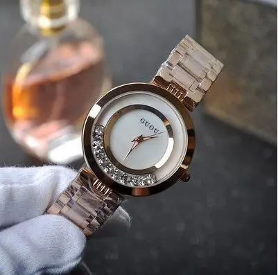 Модные женские Часы GUOU, женские часы, роскошный браслет, часы для женщин, розовое золото, стразы, женские часы, reloj mujer saat - Цвет: Белый