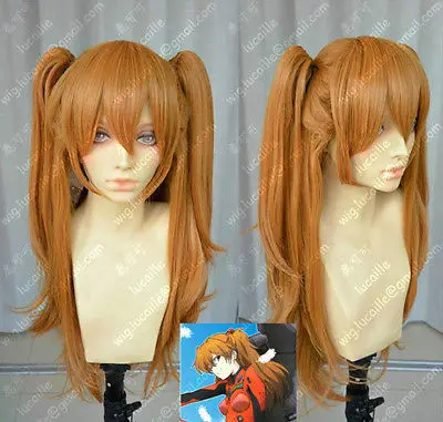 

new Style heat resistant Party cosplays hair AAAKEVA Asuka Soryu Asuka Langley Orange Clip Ponytail Cosplay Wig Hair