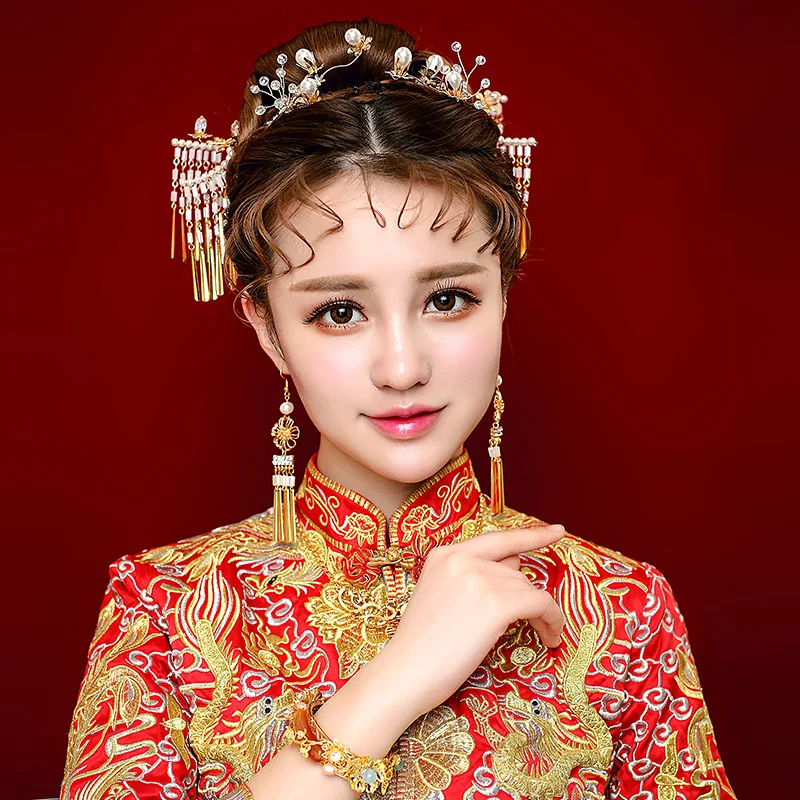 

2019 New Wedding Celebration Bride Hairpiece Chinese Style coronet Crown brial hair Accessories