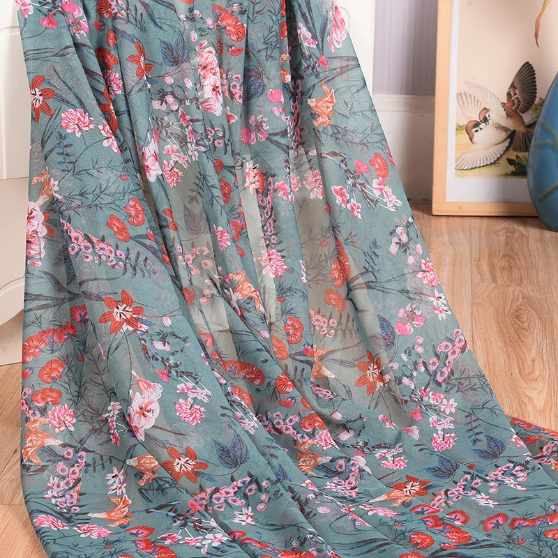Матча зеленый цветочный принт шифон ткань для летних платьев рубашки шитье тюль ткань полиэстер Одежда из ткани ткань 500*150 см
