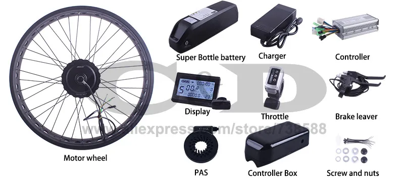 Discount 350W  36V 48V 52V Fatbike conversion Electric bike ebike kit XF15-Fat motor MXUS super bottle battery LED LCD display open size 3