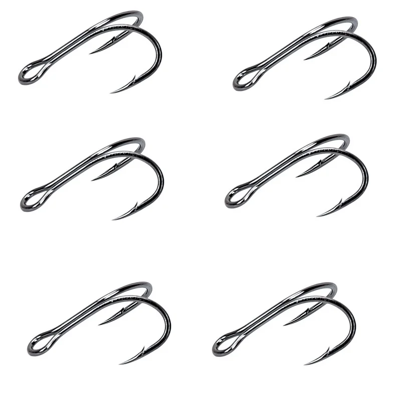 6PCS Lightweight Carbon Steel Doubled Fishing Hook with Barbdouble fishing hookfishing