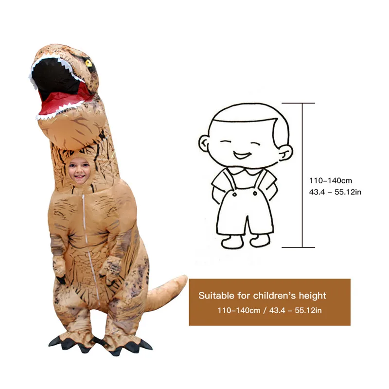 Пурим фантазия надувной динозавр костюмы Blowup Косплей Хэллоуин надувной костюм талисман вечерние Аниме Костюм для взрослых детей - Цвет: Kid-brown