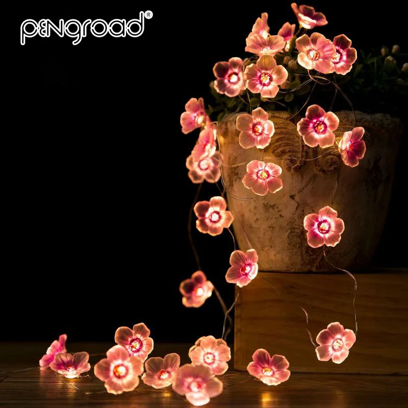 

20Leds Crystal Sakura Garland Lighting String Festoon Wire LED String Fairy Lights Holidays Outdoor Xmas Party Light Chain PD046