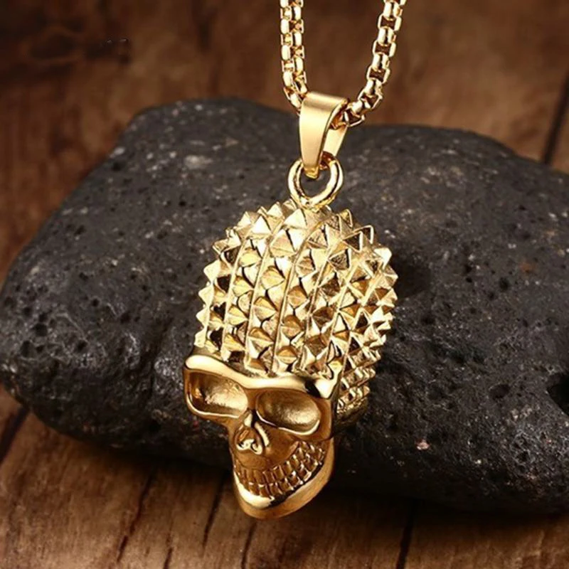 

Chains Necklaces for Men Skull Pendants Gold Color Stainless Steel Punk Hiphop Colgantes Moda Male Fashion Jewelry