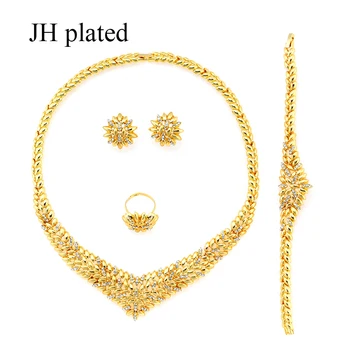 

JHplated New Dubai Jewelry Sets Necklace / Bracelet / Earrings Ethiopia Eritrea Arab Women Wedding Gifts African fashion