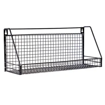 

Wrought Iron Grid Storage Rack Punch Free Storage Shelf Wall-Mounted Multifunctional Kitchen Organizer With Self-Sticking Hook