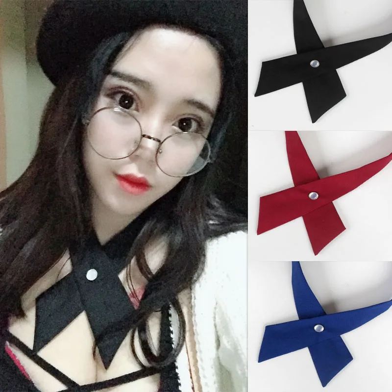 

2018 Fashion Women Men Adjustable Cross Bowtie Solid Color Polyester Wedding Party Student Bow Tie Girls Cross knot