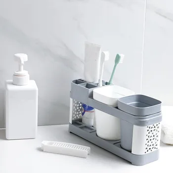 

bathroom storage Corner Storage Toothbrush Holder Stand Plastic Cup Set Shelf Bathroom Toothpaste Storage Rack_Z723