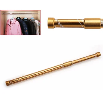 

golden color Aluminium alloy carved telescopic wardrobe hanging pole minimum adjust length 42cm maximum length 68cm easy install