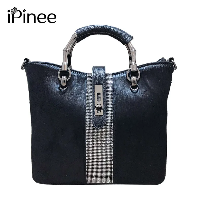 

iPinee New Winter Classic leather Women Shoulder Bags Horse hair Top-handle Bags Messenger Bags bolsa