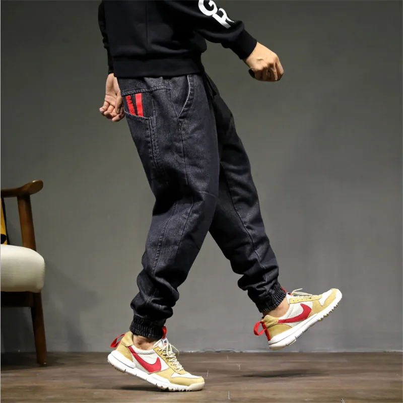 Jeans Men Baggy Denim Harem Pants Male Loose Crotch Jeans Hip Hop Street Drawstring Trousers Plus Size Joggers Streetwear
