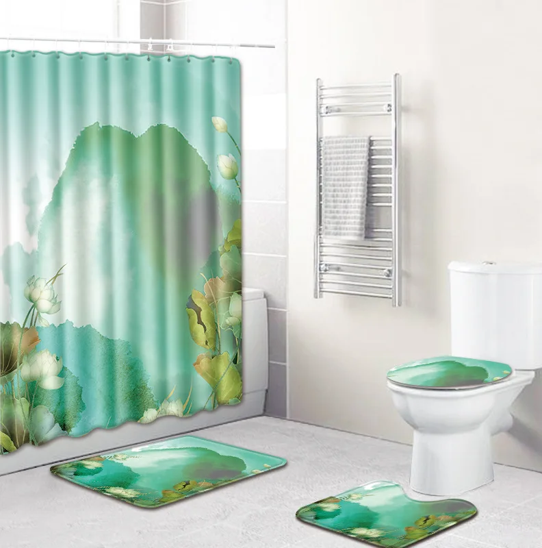 Классический 4 шт. ванная комната занавески для душа и ковры наборы водонепроницаемый дропшиппинг коврик для ванной нескользящие сиденья унитаза - Цвет: D001
