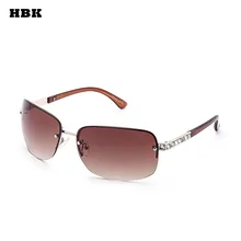 HBK Роскошные элегантные новые женские солнцезащитные очки без оправы с бриллиантами, брендовые дизайнерские солнцезащитные очки высокого качества для женщин, коричневые солнцезащитные очки