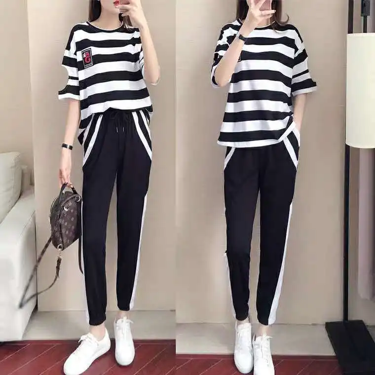 

2 Piece Outfits for Women Casual Sports Suit Female Loose Thin Summer New Korean Fashion Two-piece Pants Women's Sweatshirt Set