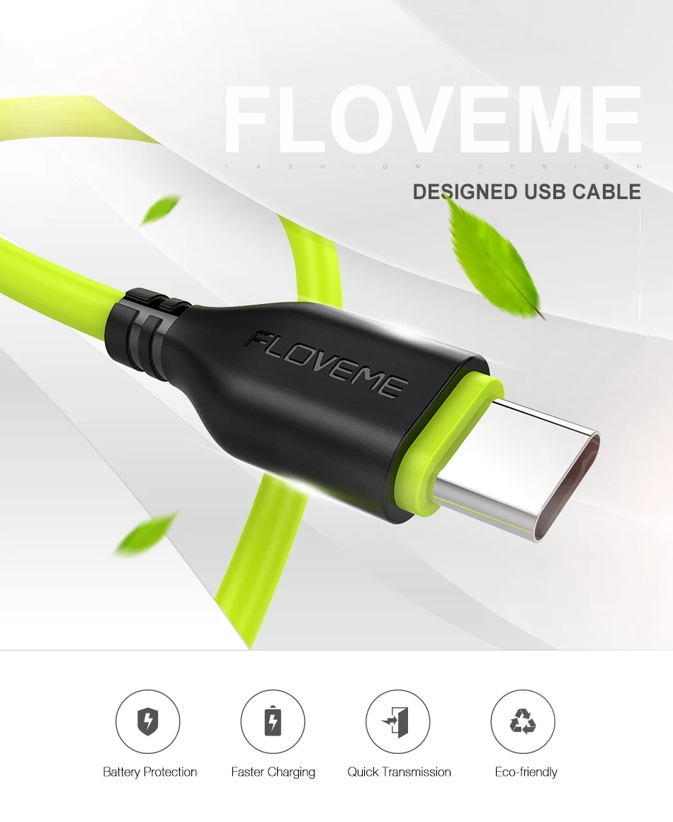 FLOVEME usb type-C кабель для samsung S9 S8 Plus, кабель для быстрой зарядки телефона, кабель для передачи данных для huawei mate 20 10 Pro, USB C кабели для зарядного устройства