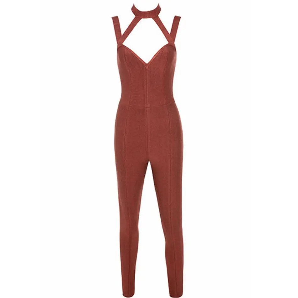 

2018 New Autumn Bandage Bodycon Jumpsuit Women Spaghetti Strap V-Neck Full Length Celebrity Party Sexy Bodysuit Women Wholesale