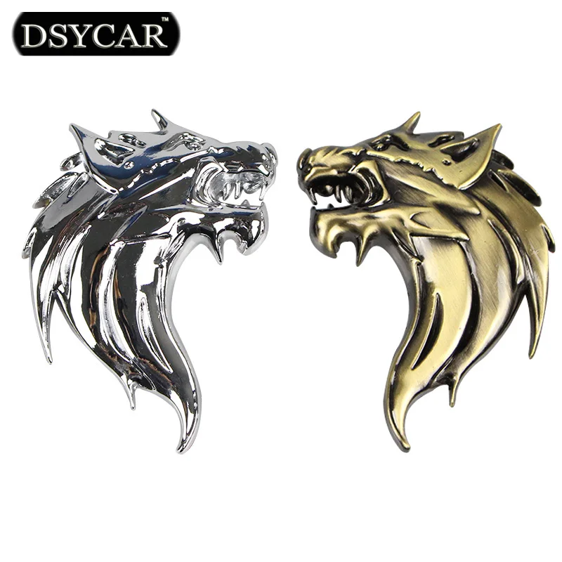 DSYCAR 1Pcs Zinc Alloy 3D Wolf Head car stickers Auto Metal Emblem Car Truck Motor Logo Sticker Car styling 2 Colors