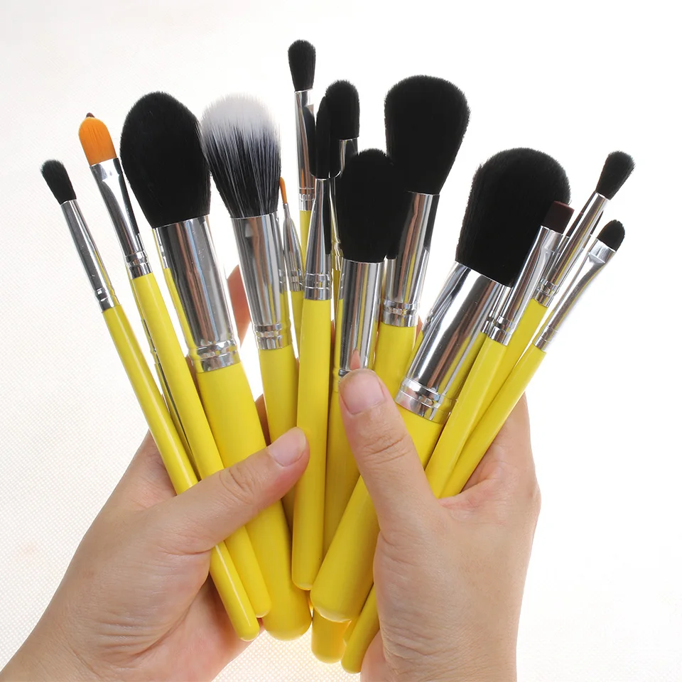 

pretty&fashion makeup brush set&kit foundation BBcream brush Nylon wool Face eye lip Cosmetic tools 15pcs/set black#yellow#
