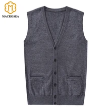 MACROSEA осень Ретро стиль мужской вязаный шерстяной жилет кардиган мужской ретро дизайн без рукавов кардиган мягкое удобное пальто