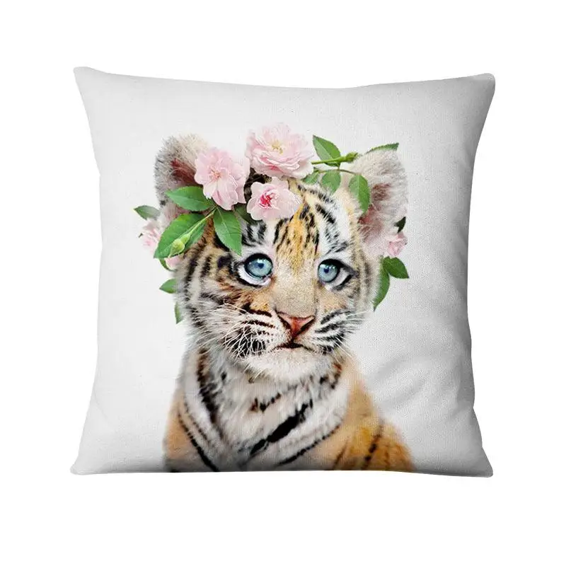 Home Decoration Pillow Fresh Animals In Flower Printed Cushion Decorative Pillows Almofada Decorativas Para Sofa Throw Pillow 