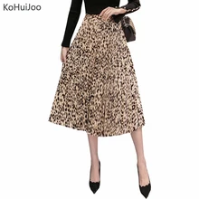 KoHuiJoo Осенняя длинная леопардовая юбка женская винтажная плиссированная юбка с высокой талией Элегантная Длинная пляжная юбка femininas