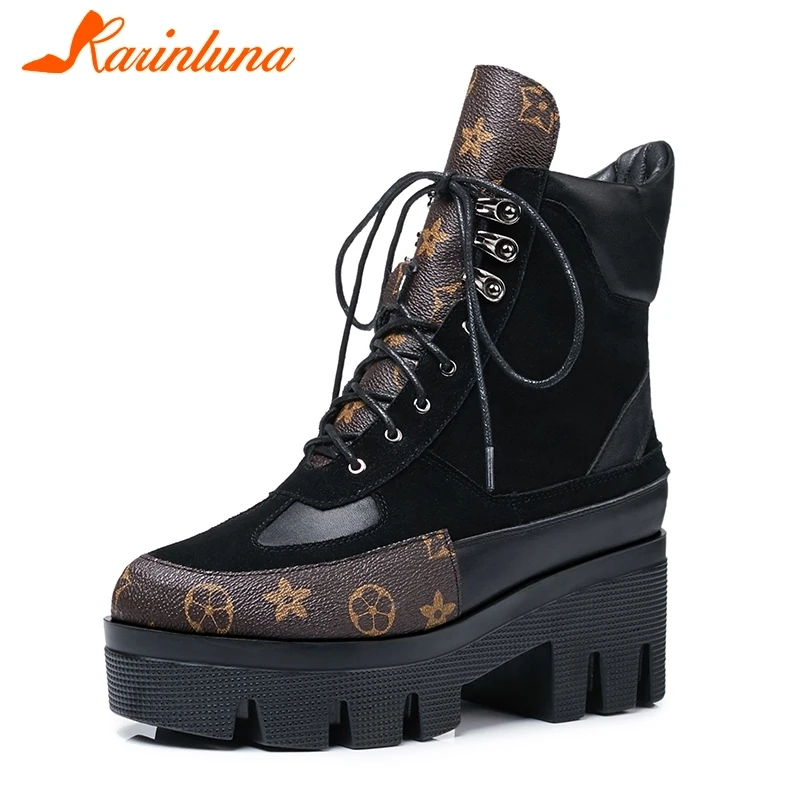

Brand Design Cow Suede Genuine Leather Big Size 42 Martin Boots Woman Leisure Fashion Runway Show Women Shoes Boots