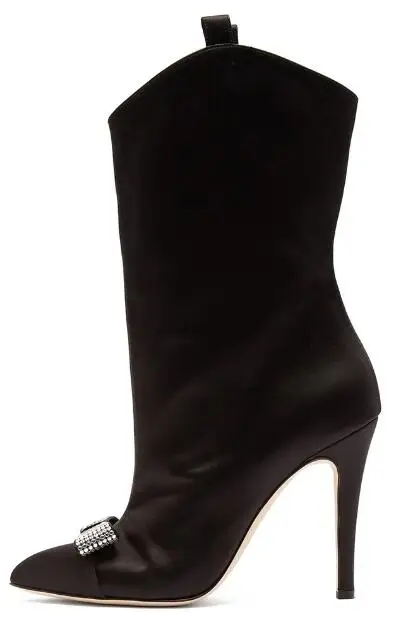 

2018 Spring Autumn New black red and pink satin cloth pointed thin high heel booties fashion ankle boot female