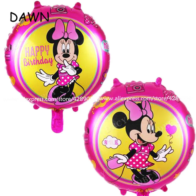 

10pcs/lot 18inch cartoon round Minnie Happy Birthday helium Balloons decorations kids toys Balloon