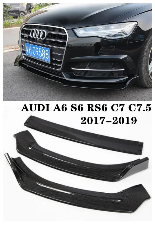 

High Quality ABS /Carbon Fiber Car Front Lip Splitters Bumper Aprons Cup Flaps Spoiler Fits For AUDI A6 S6 RS6 C7 C7.5 2017-2019