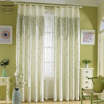 

XinHuaEase Cotton Linen Curtains Modern Living Room Bedroom Green Fresh Embroidered Rural Custom Windows Fabric Finished Curtain