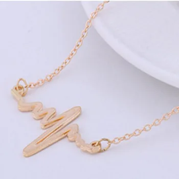 

20pcs New Fashion Jewelry Imitation Titanium steel Gold-color ECG Heart Necklace Clavicle Choker Pendant Necklace 0102