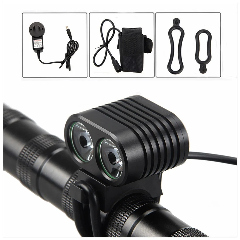 

Outdoor Solarstorm Bike Light Headlamp 2*CREE LED Bicycle Waterproof Headlight FlashLights +8.4v 4*18650 Battery Pack + Charger