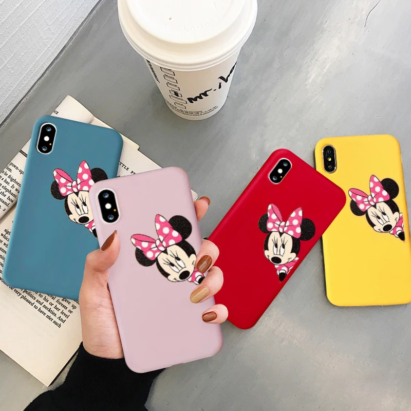 

JAMULAR Cartoon Minnie Mouse Phone Case For iPhone 7 X XS MAX XR 6 6s 8 Plus Soft Matte Silicone Back Cover For iPhone X Fundas