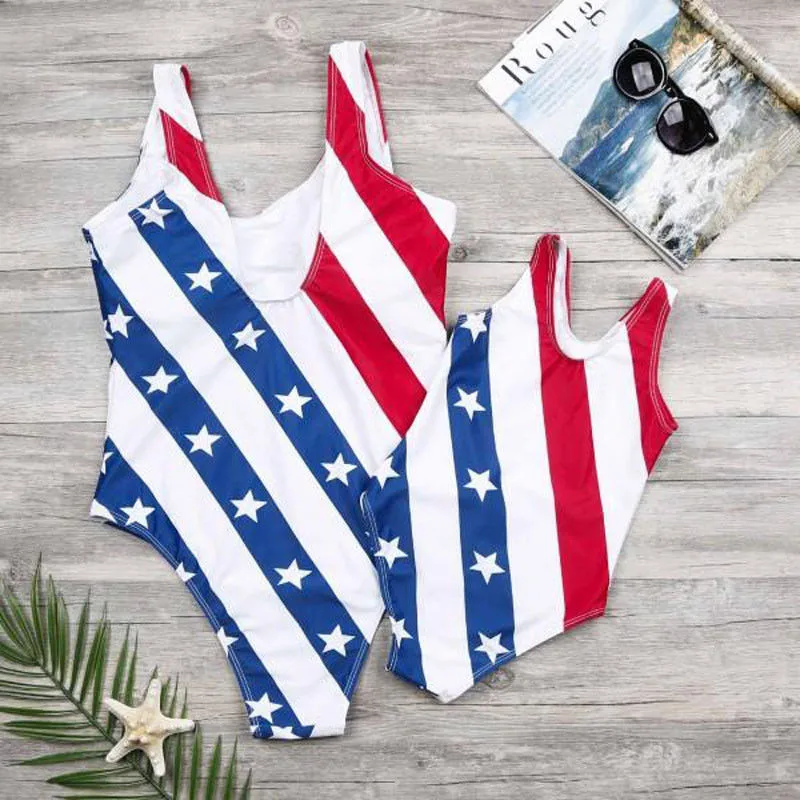 

Summer Star Flag Family Matching Swimsuit Striped Bathing Suit Mommy And Me Swimwear Mother Daughter Swimsuit Beachwear Outfits